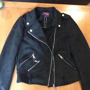 Black faux suede moto jacket